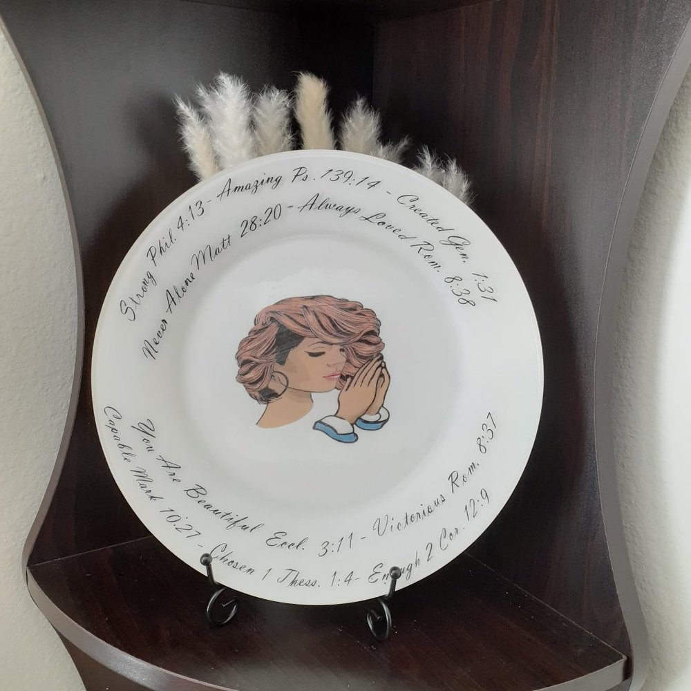 Spiritual/Christian/Religious Decorative Praying Woman Decoupage Plate